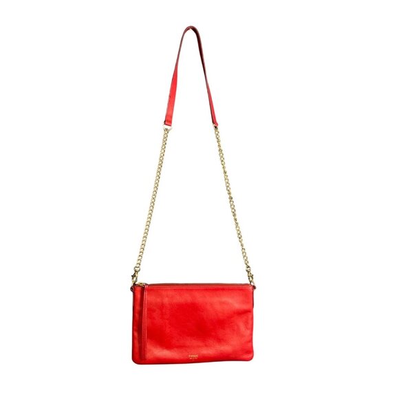 Fossil Red Leather Crossbody Bag With Chain Strap - Picture 10 of 10